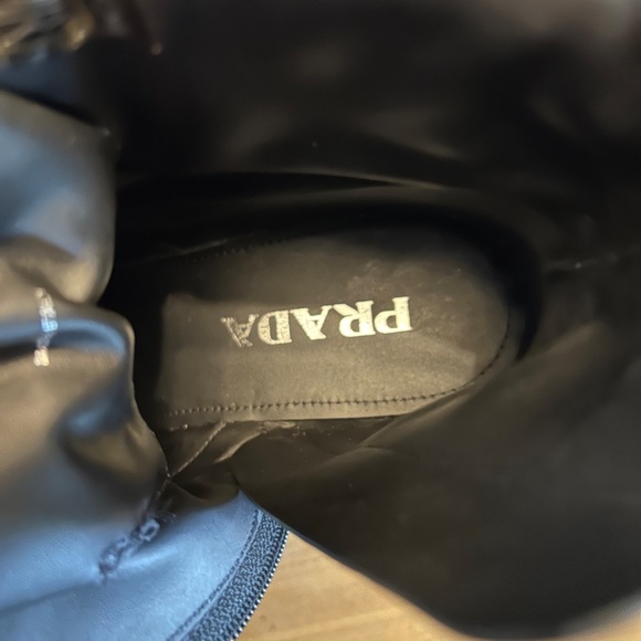 Prada Black Leather and Nylon Lace-up and Zip- up Winter Snow and Dress Boots - Picture 6 of 14
